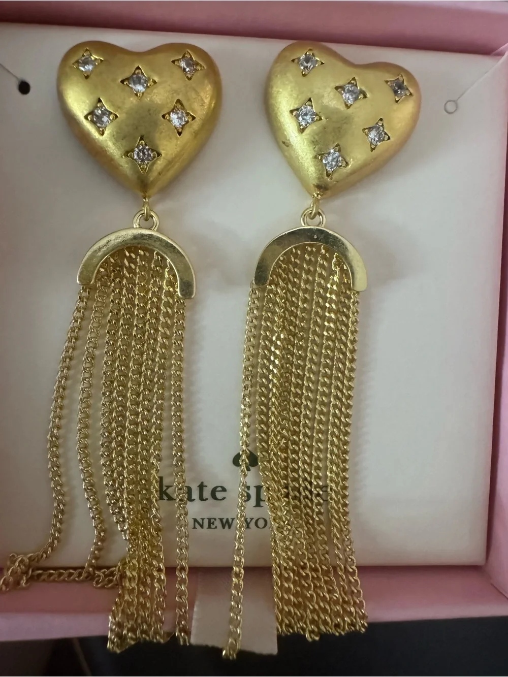 kate spade Gold Heart Tassel Drop Earrings